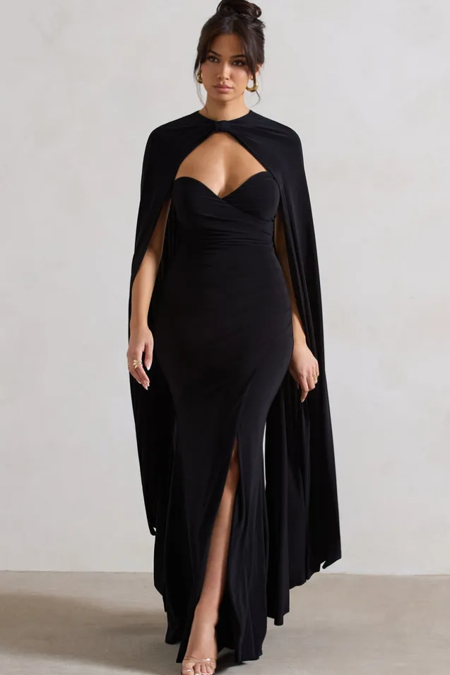 Reign | Black Corset Wrap Maxi Dress With Cape