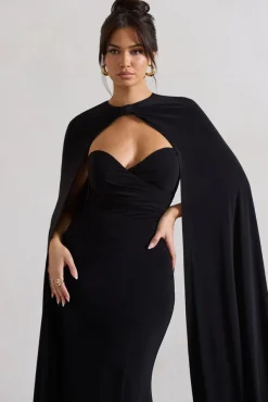 Reign | Black Corset Wrap Maxi Dress With Cape