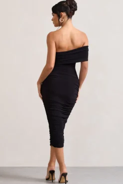 Remember Me | Black One Shoulder Midi Dress