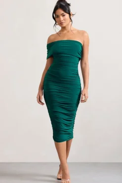 Remember Me | Bottle Green One Shoulder Midi Dress