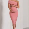 Remember Me | Pink Maternity One Shoulder Midi Dress