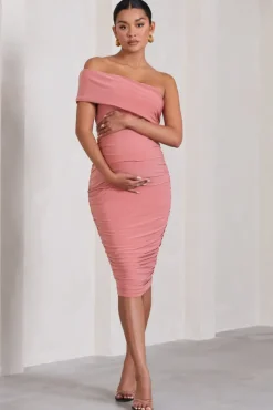 Remember Me | Pink Maternity One Shoulder Midi Dress