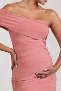 Remember Me | Pink Maternity One Shoulder Midi Dress