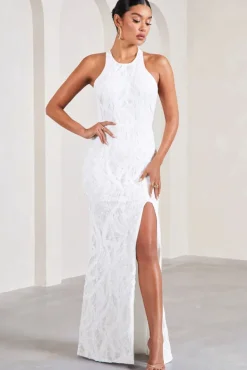 Reserved | White Sequin Lace Split Maxi Dress