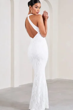 Reserved | White Sequin Lace Split Maxi Dress
