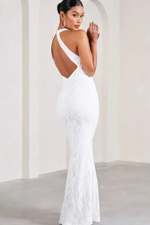 Reserved | White Sequin Lace Split Maxi Dress