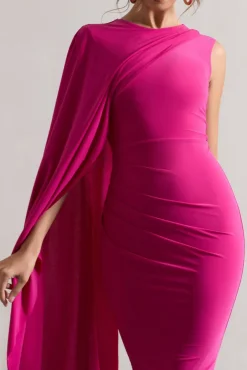 Reveal | Dark Pink One-Sleeve Cape Midi Dress