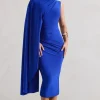 Reveal | Royal Blue One-Sleeve Cape Midi Dress