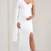 Rhea | White V-Neck Split Maternity Maxi Dress With Cape Sleeve