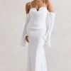 Rhiannon | Cream Draped Flared-Sleeve Fishtail Maxi Dress