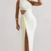 Rhodes | Ecru One-Shoulder Cut-Out Split Maxi Dress With Drape