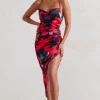 Risk It All | Black u0026 Red Floral Print Cami Cowl Neck Asymmetric Hem Dress