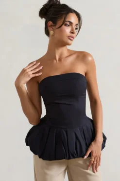 Roll With It | Black Bandeau Ruffle Top