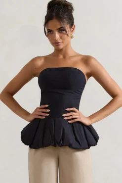 Roll With It | Black Bandeau Ruffle Top