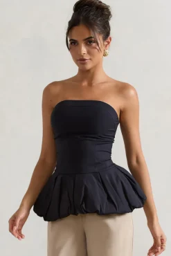 Roll With It | Black Bandeau Ruffle Top