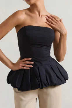 Roll With It | Black Bandeau Ruffle Top