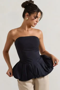 Roll With It | Black Bandeau Ruffle Top