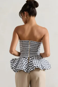 Roll With It | Black u0026 White Gingham Bandeau Ruffle Top