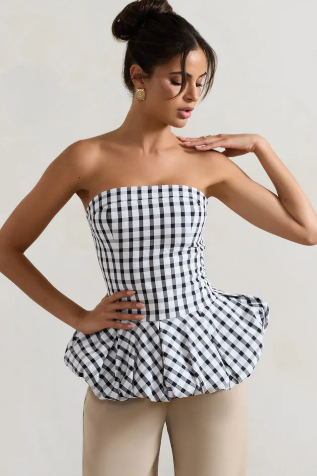 Roll With It | Black u0026 White Gingham Bandeau Ruffle Top