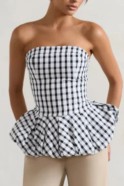Roll With It | Black u0026 White Gingham Bandeau Ruffle Top