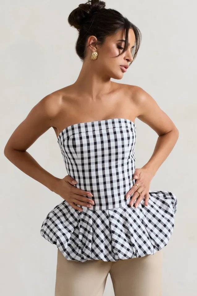 Roll With It | Black u0026 White Gingham Bandeau Ruffle Top