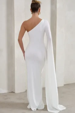 Romi | White One Shoulder Twist Design Maxi Dress