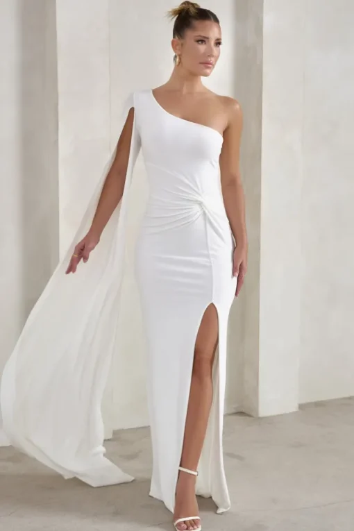 Romi | White One Shoulder Twist Design Maxi Dress