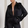 Rosanna | Black Satin Oversized Shirt With Flowers