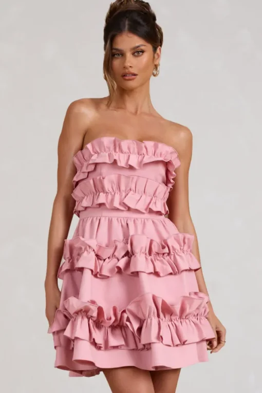 Rosette | Blush Ruffled Bandeau Mini Dress