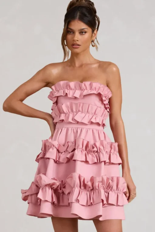 Rosette | Blush Ruffled Bandeau Mini Dress