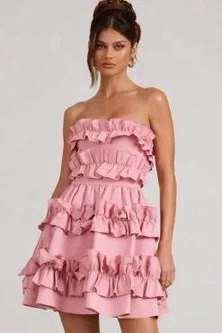 Rosette | Blush Ruffled Bandeau Mini Dress