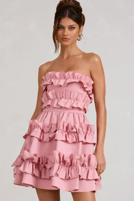 Rosette | Blush Ruffled Bandeau Mini Dress