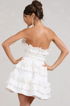Rosette | White Ruffled Bandeau Mini Dress