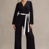 Ruba | Black Tailored Plunge Jumpsuit With Tie Waist