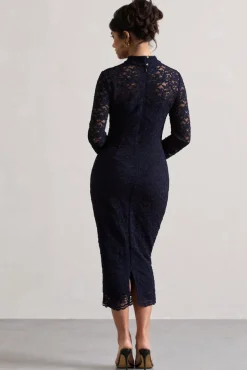 Rumour | Navy Lace High-Neck Midi Dress