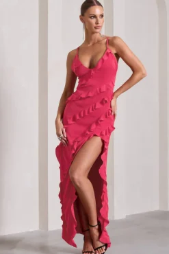 Run The World | Hot Pink Sweetheart Neckline Ruffle Maxi Dress