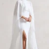 Saint | Cream Fishtail Split Maxi Dress With Chiffon Cape