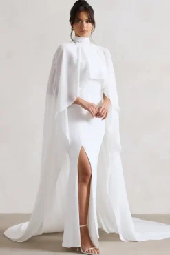 Saint | Cream Fishtail Split Maxi Dress With Chiffon Cape