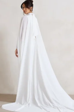 Saint | Cream Fishtail Split Maxi Dress With Chiffon Cape