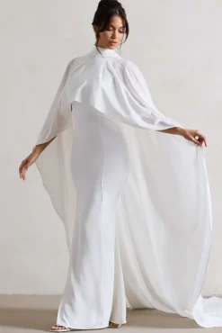 Saint | Cream Fishtail Split Maxi Dress With Chiffon Cape