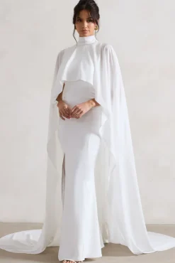 Saint | Cream Fishtail Split Maxi Dress With Chiffon Cape