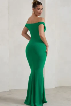 Salma | Jade Green Bardot Sweetheart Fishtail Maxi Dress