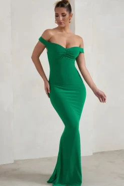 Salma | Jade Green Bardot Sweetheart Fishtail Maxi Dress