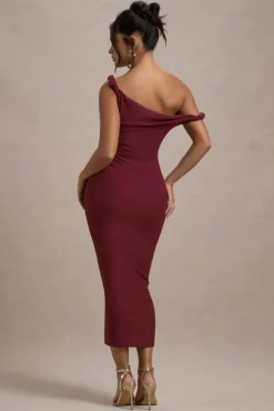 Salome | Berry Twisted Asymmetric Midi Dress