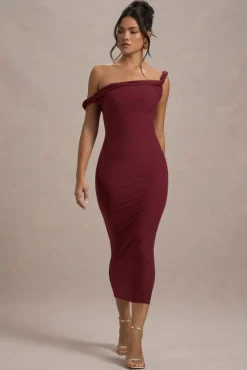 Salome | Berry Twisted Asymmetric Midi Dress