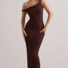 Salome | Chocolate Brown Twisted Asymmetric Midi Dress