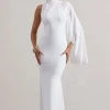 Samaya | White High-Neck Cape-Sleeve Maxi Dress