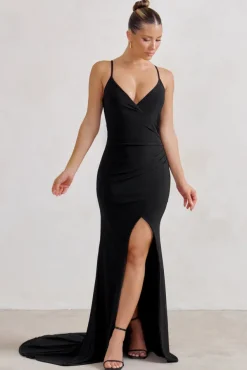 Sammi | Black Cami Plunge Wrap Maxi Dress