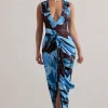 Santana | Floral Print Plunge-Neck Split Maxi Dress With Knot Detail
