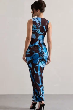 Santana | Floral Print Plunge-Neck Split Maxi Dress With Knot Detail